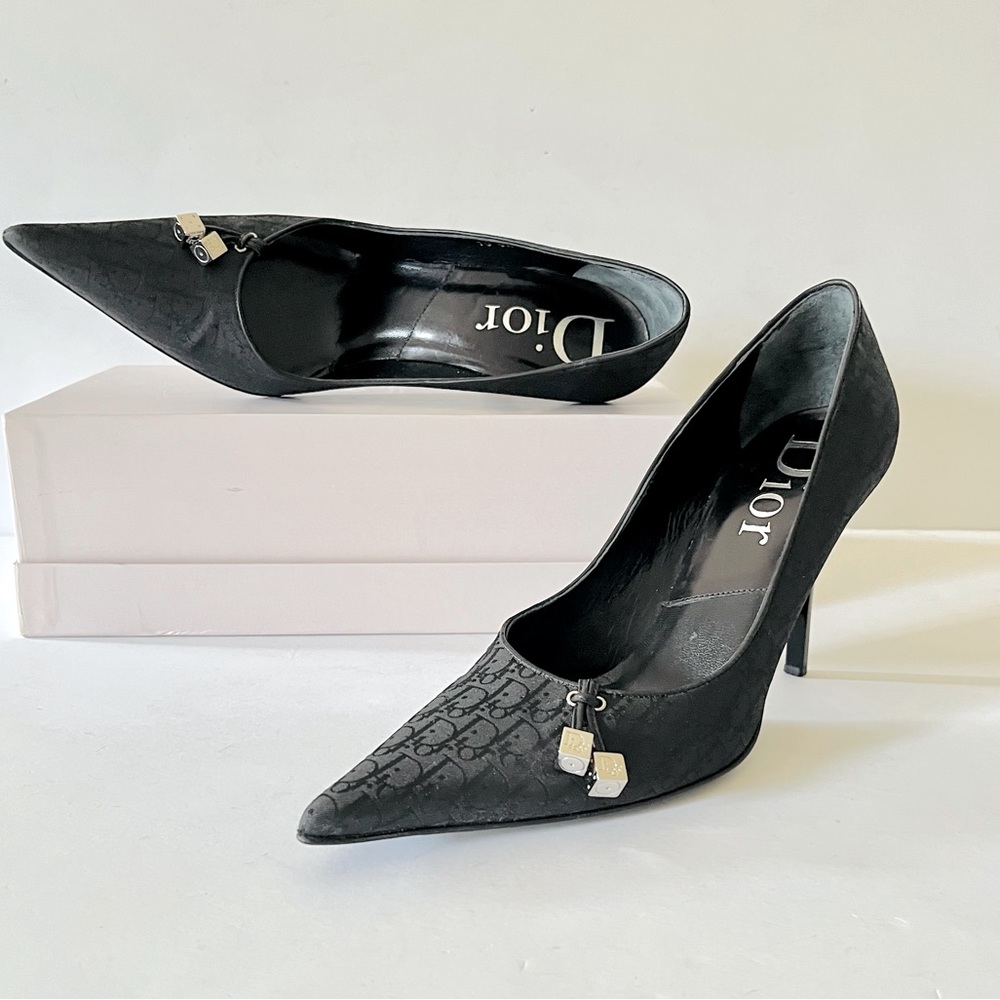 Dior Oblique black jacquard pumps heels with dice 38